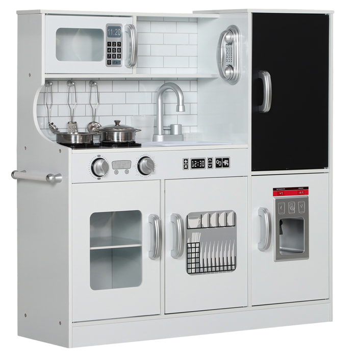 Cuisine enfant - jouet d'imitation cuisine multi-équipée - 5 accessoires acier inox - blanc