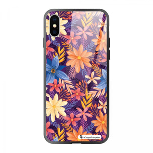 Coque iPhone X/Xs Coque Soft Touch Glossy Fleurs violettes et oranges Design La Coque Francaise