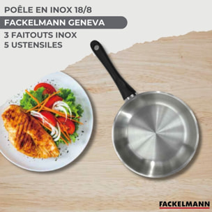 Lot 1 Poêle et 3 Faitouts Fackelmann Généva avec 5 ustensiles Océan