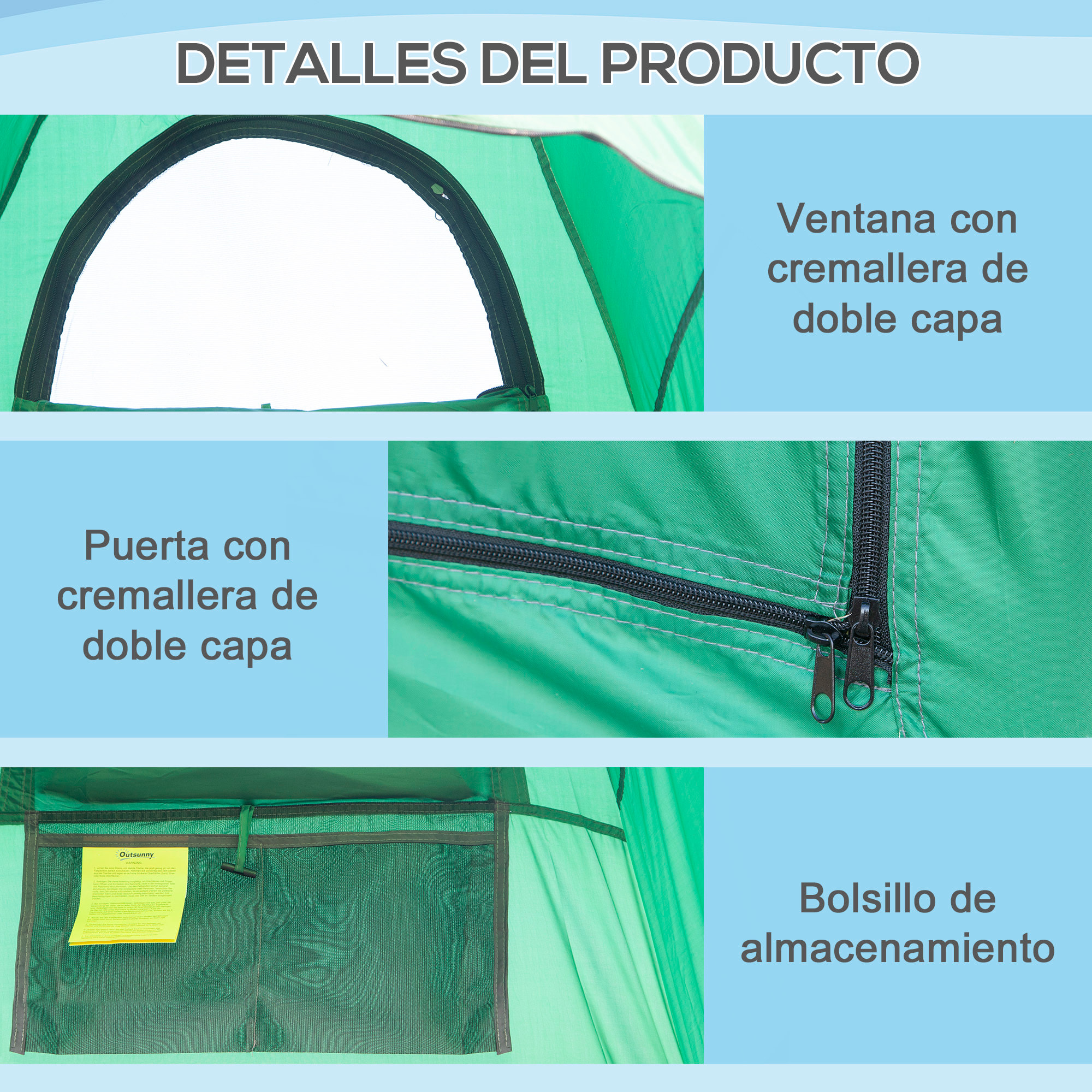 Outsunny Tienda de Ducha Portátil Tienda de Privacidad Emergente 122x122x213 cm UPF30+ Cambiador para Camping WC Inodoro Senderismo Verde