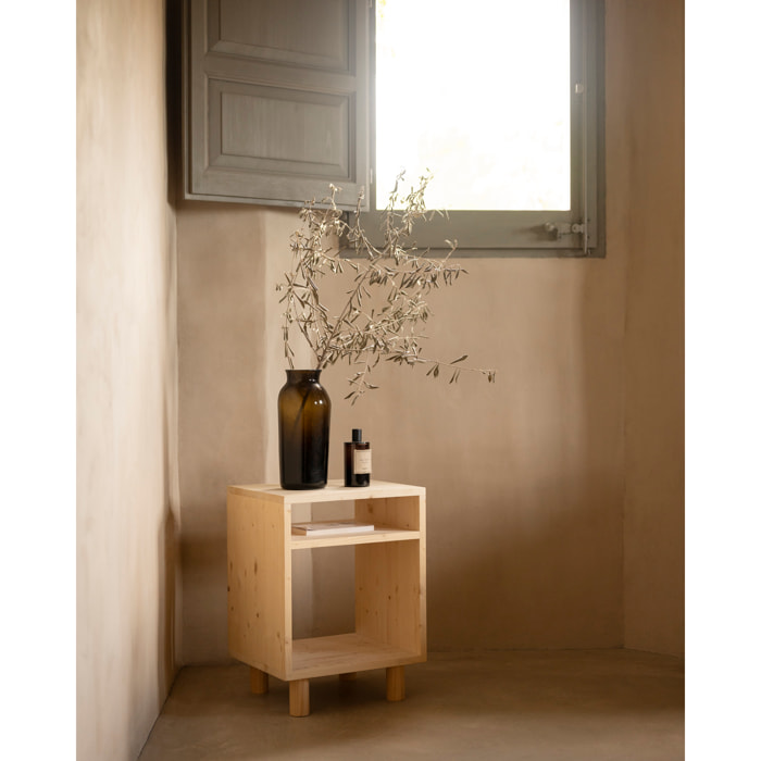 Mesita de noche de madera maciza en tono natural de 51x32cm Alto: 50.5 Largo: 32 Ancho: 37.5