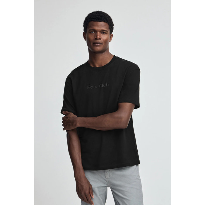 Camiseta negra de manga corta y logo engomado Polo Club