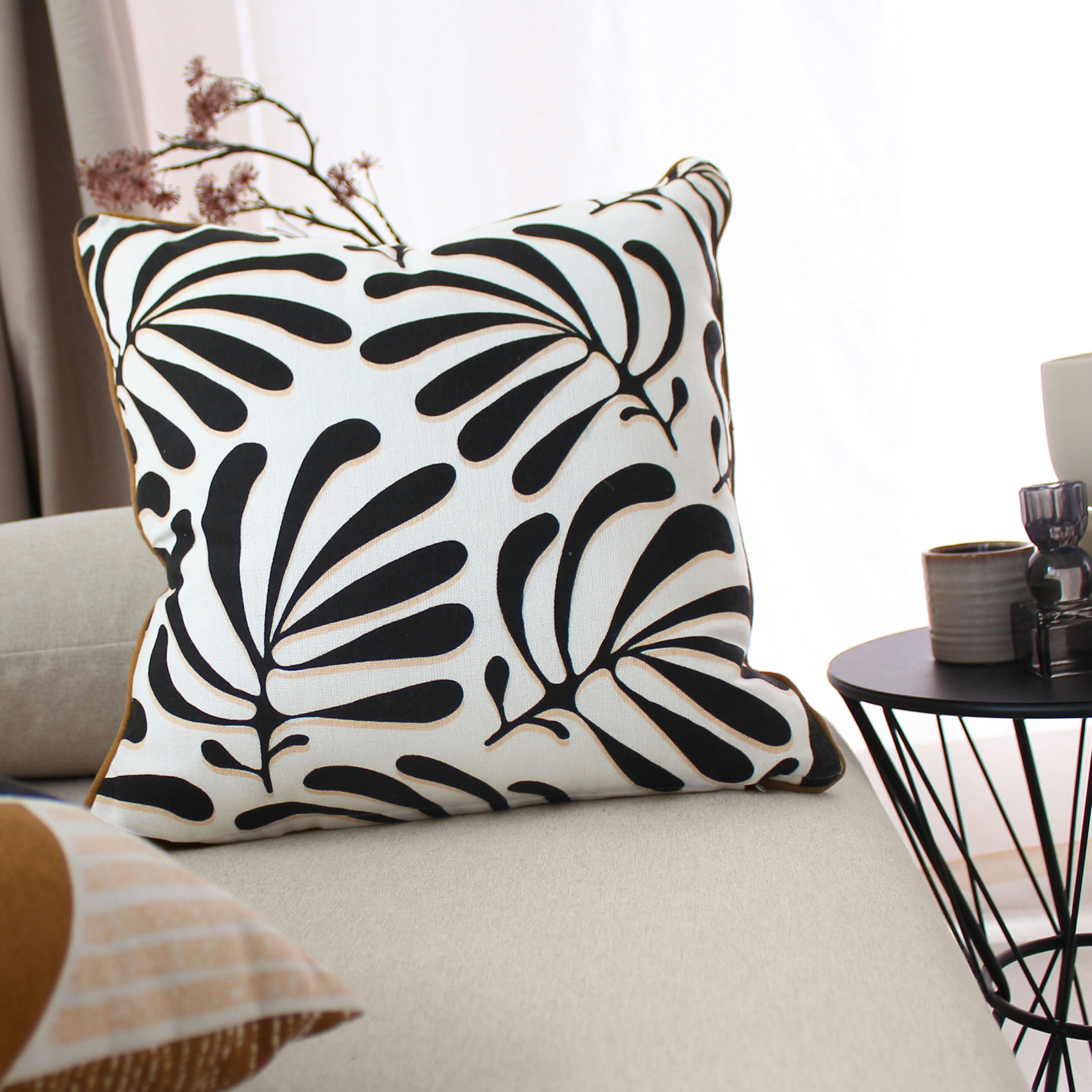 Coussin carré déhoussable design abstrait - Blanc
