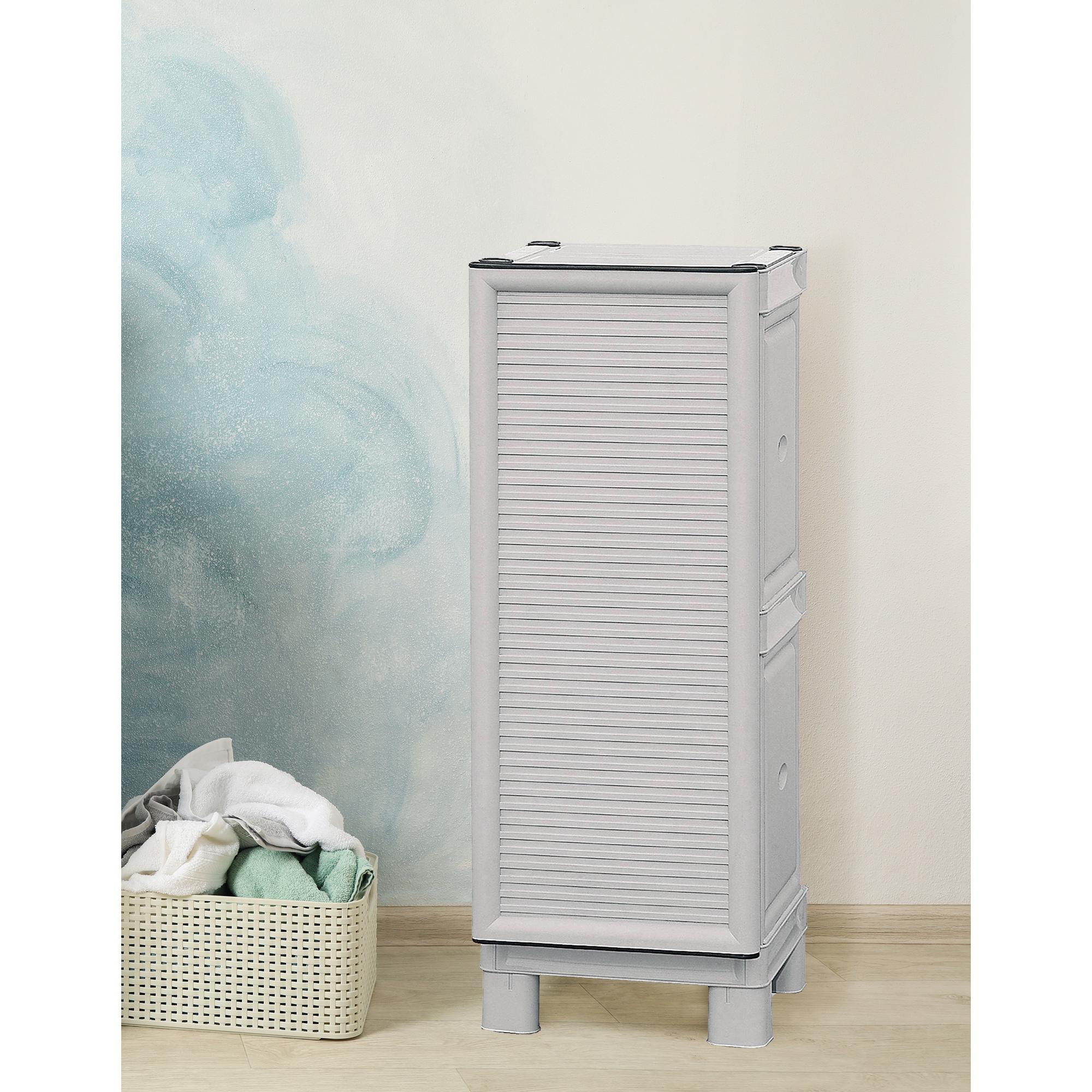 Mobiletto multiuso da esterno o interno, Armadio basso a 1 anta e 1 ripiano in polipropilene, 100% Made in Italy, cm 35x39h92, colore Grigio chiaro