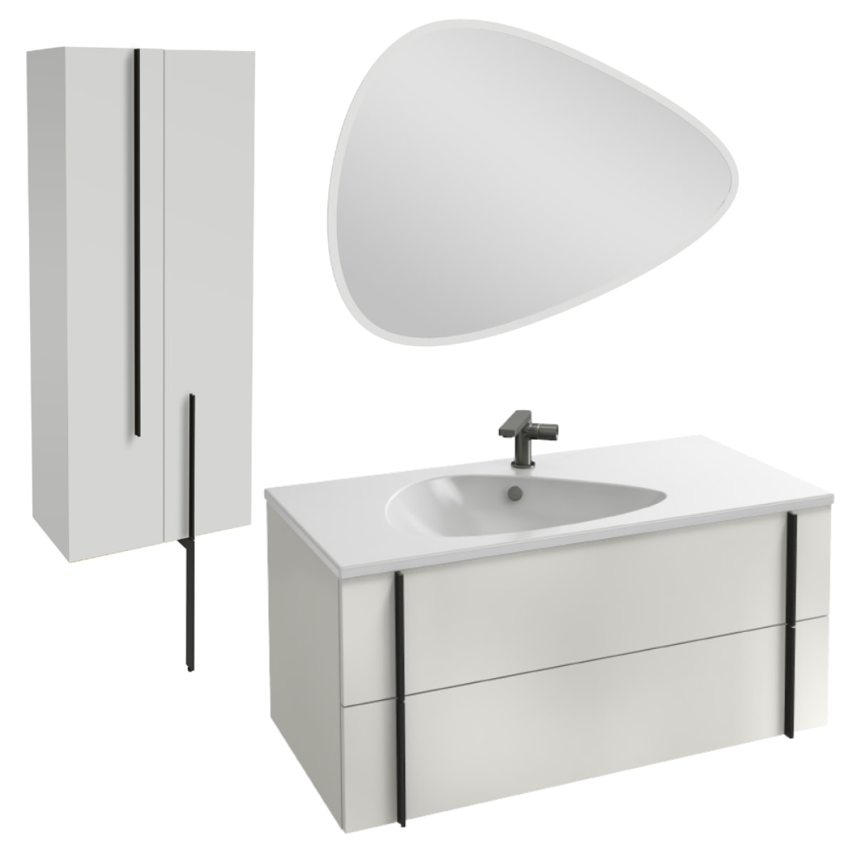 Meuble vasque Nouvelle Vague blanc brillant + colonne 2 portes + miroir