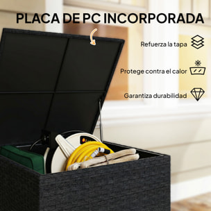 Baúl de Almacenaje Exterior de Ratán Sintético de 253L, Arcón Exterior con Varilla Hidráulica, Forro con Cremallera y Marco de Acero, Carga 50 kg, para Jardín, Terraza, 72x72x70 cm, Negro