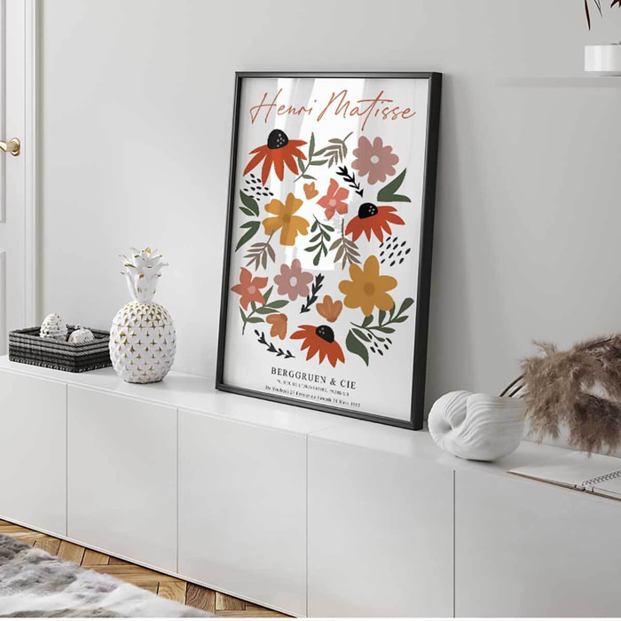 Affiche encadrée fleurs matisse colorées Affiche + cadre en métal - Noir