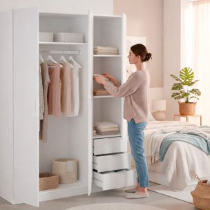 Armadio Con 3 Ante Battenti E 3 Cassetti Armadietto Con Asta Appendi Abiti E 3 Ripiani Per Camera Da Letto Design Moderno 180 x 121 x 52 Cm Bianco