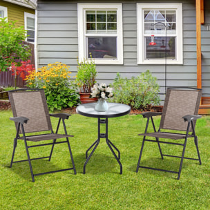Ens. de jardin 3 pièces 2 chaises inclinables pliables + table ronde