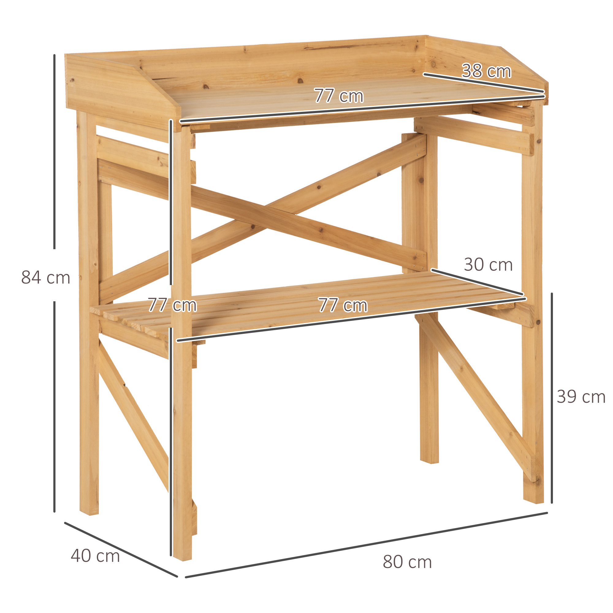 Table de rempotage jardinage - étagère à lattes - plateau avec rebords - bois sapin pré-huilé