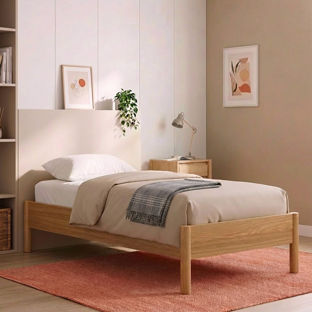 Lit avec sommier à lattes 90x190cm décor bois HARMONY