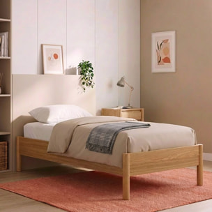 Lit avec sommier à lattes 90x190cm décor bois HARMONY