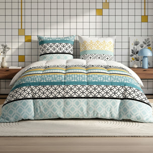 Parure housse de couette imprimé 100% coton - citedor - bleu