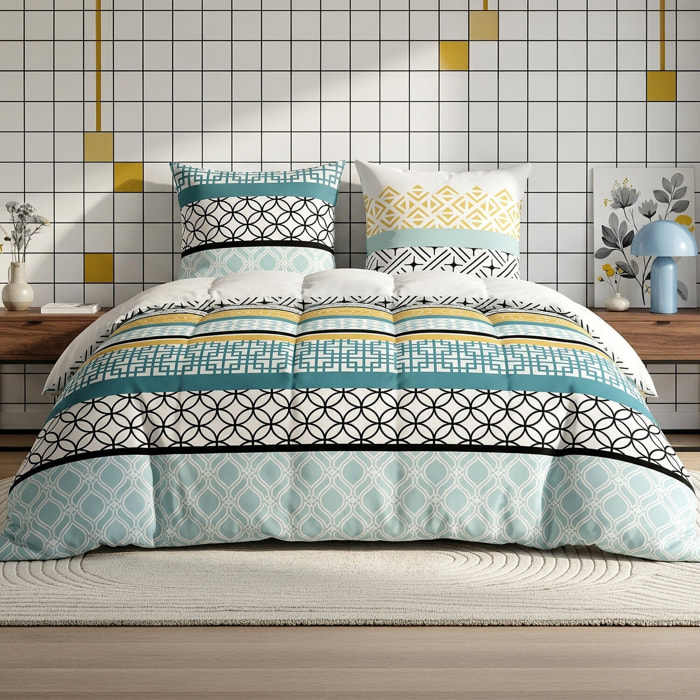 Parure housse de couette imprimé 100% coton - citedor - bleu