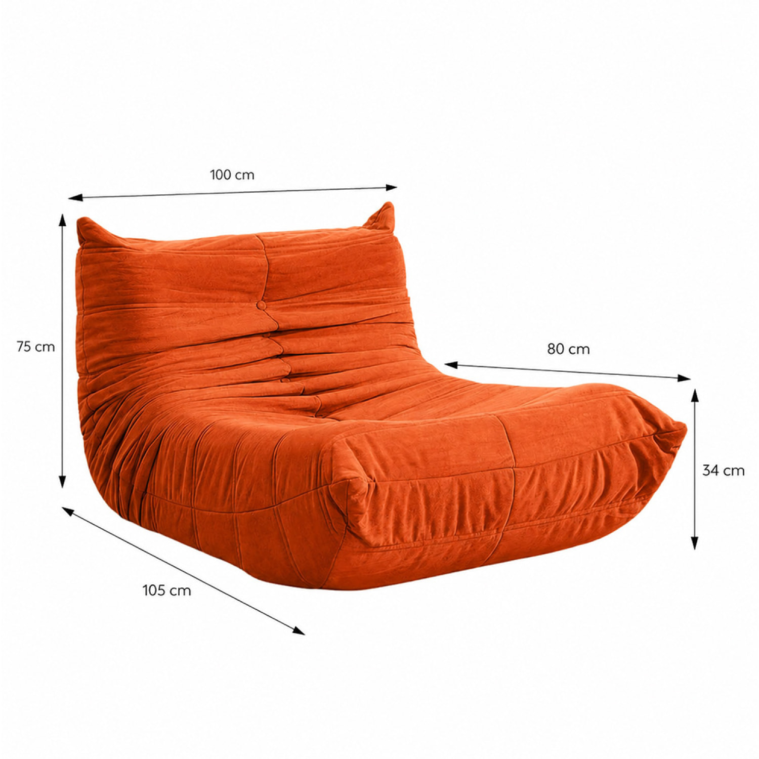 Fauteuil compressé en velours terracotta ALBA