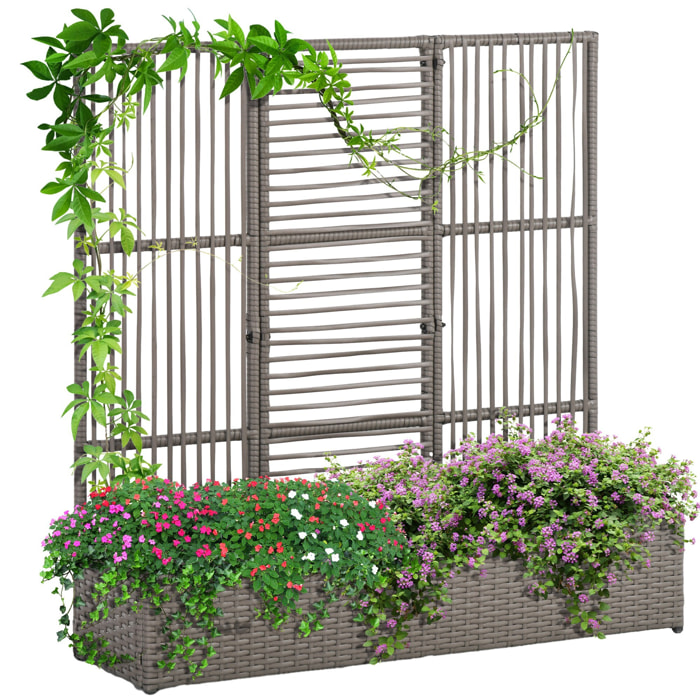 Jardinière avec treillis haut dim. 103L x 29l x 103H cm résine tressée PE aspect rotin gris