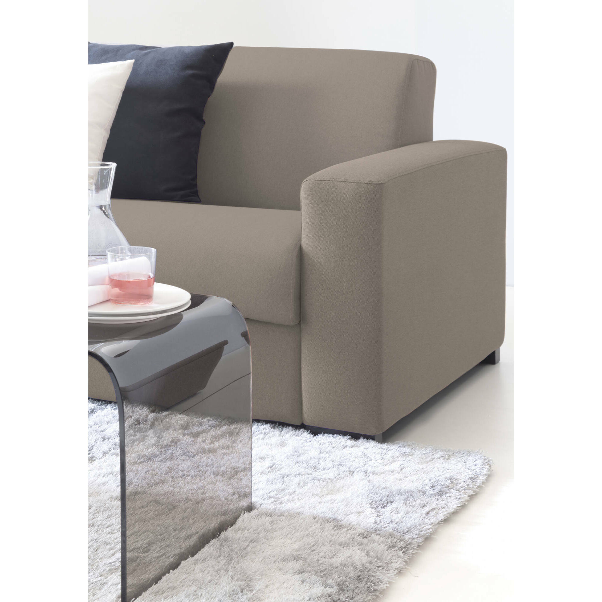 Divano Letto Alicya, Divano ad angolo, 100% Made in Italy, Sofà con apertura girevole, con Penisola contenitore reversibile, con Braccioli standard, Cm 280x95h90, Tortora