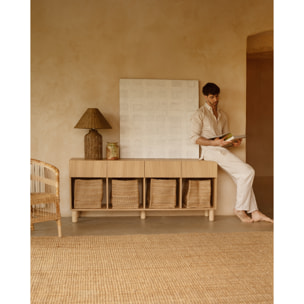 Aparador con 4 cajones de chapa de madera de roble natural de 176x40cm Alto: 75 Largo: 176 Ancho: 40