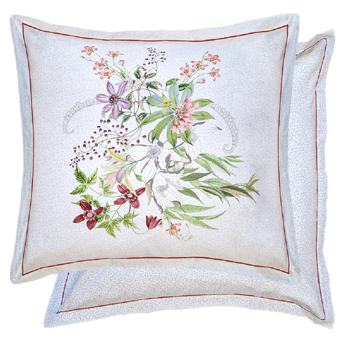 Taie d'oreiller satin de coton imprimé multicolore Clematites printemps