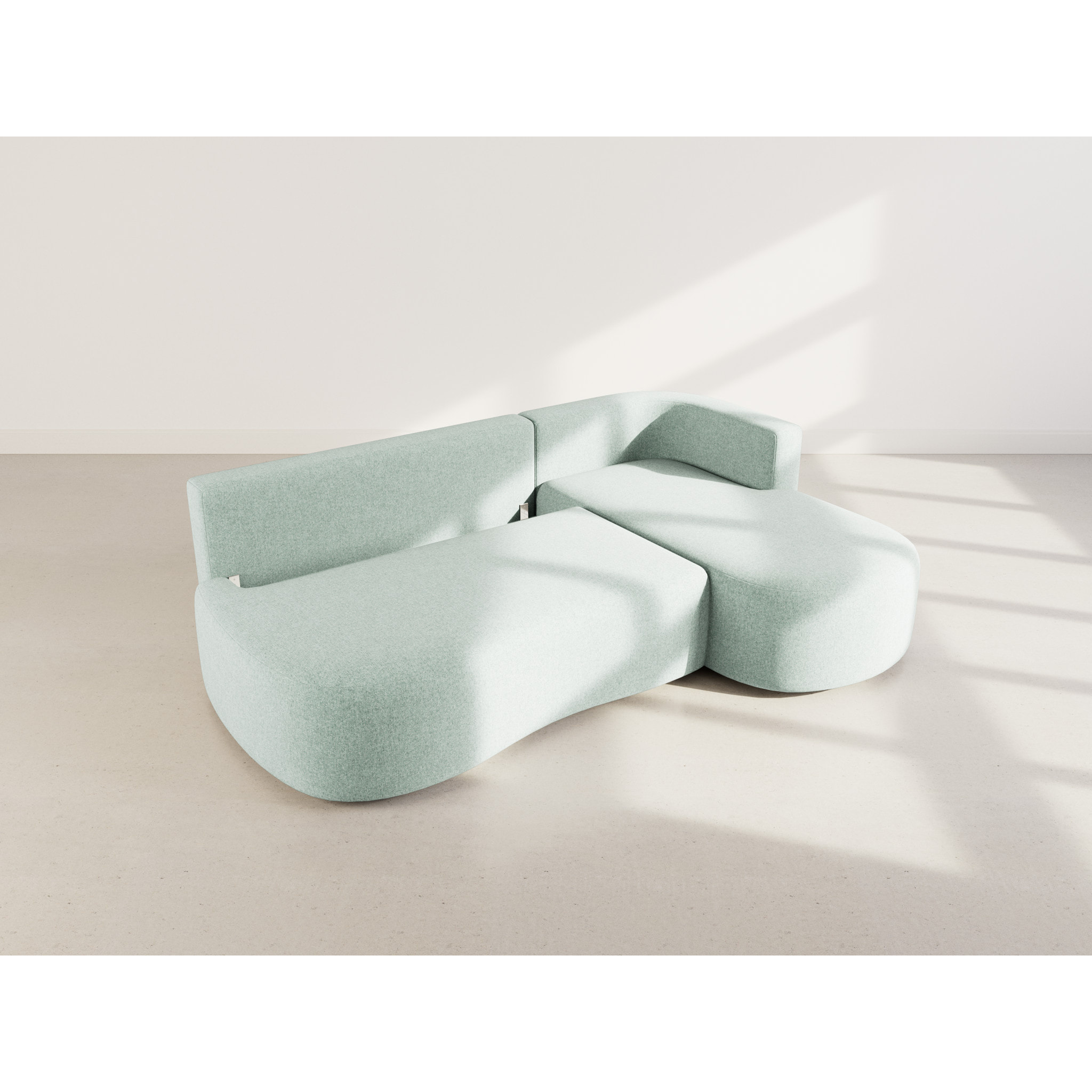 Mahina - canapé d'angle droit 4 places convertible avec coffre en tissu texturé - Bleu