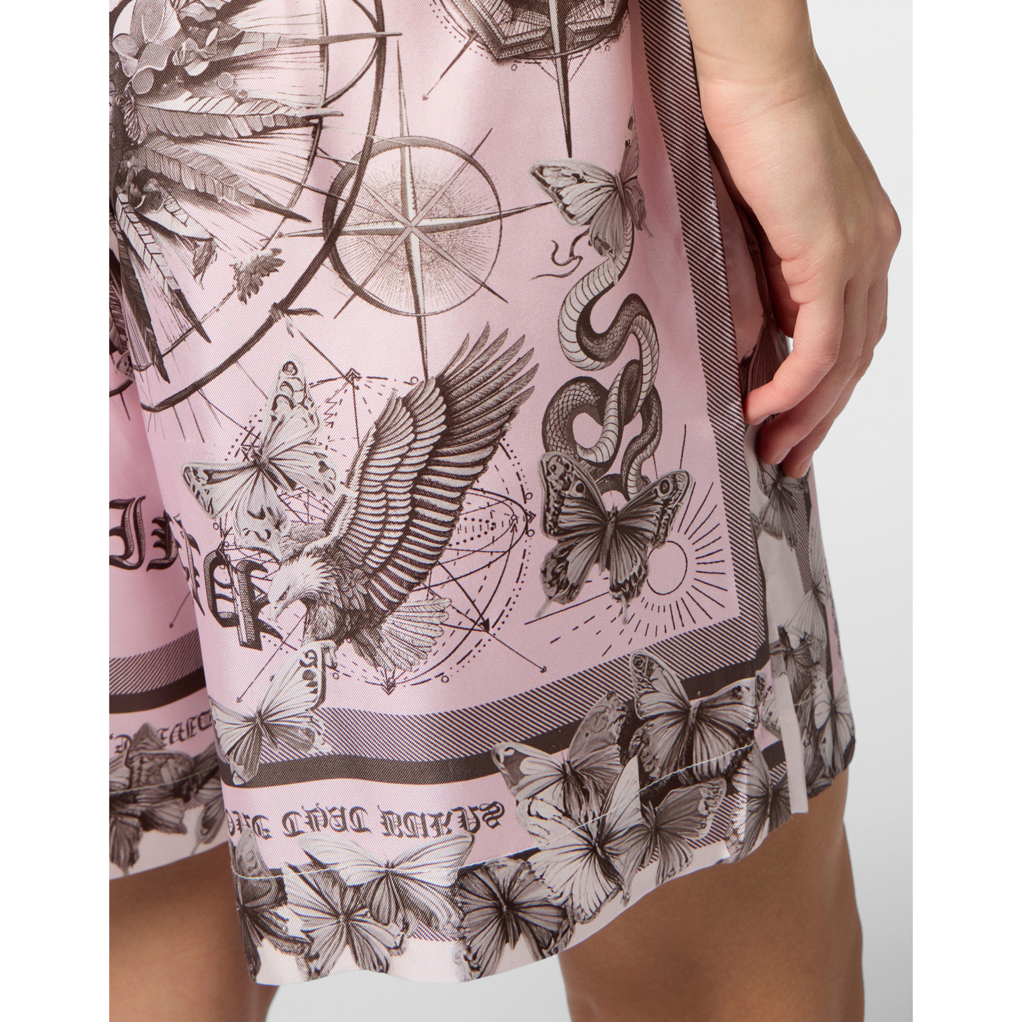 PHILIPP PLEIN Silk Shorts Butterfly Tattoo