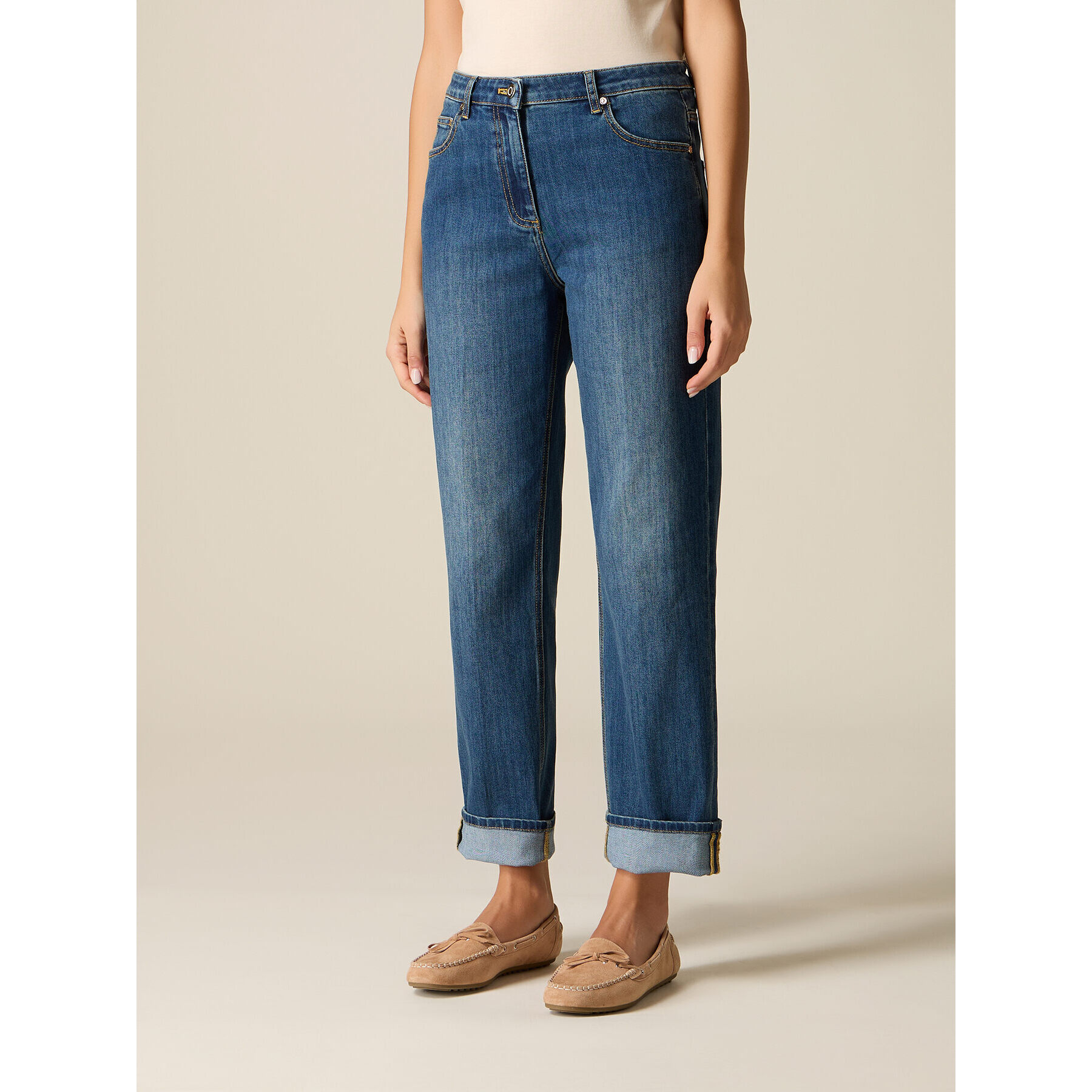 Oltre - Jeans regular relaxed con dobladillo - Azul