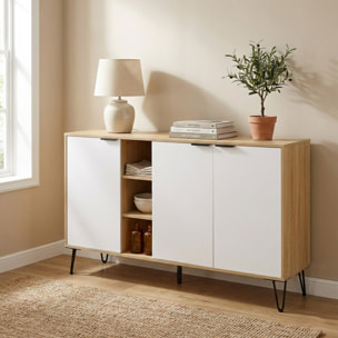 Credenza moderna 3 ante in legno rovere e bianco 142x35