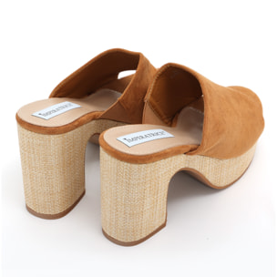 Sandali platform in simil camoscio con tacco in rafia