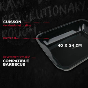 Lot de 2 plats de cuisson en acier émaillé 40 x 34 cm et 21 x 12 cm FM Professional Barbecue