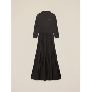 Oltre - Vestido flare mezcla viscosa con broche - Gris