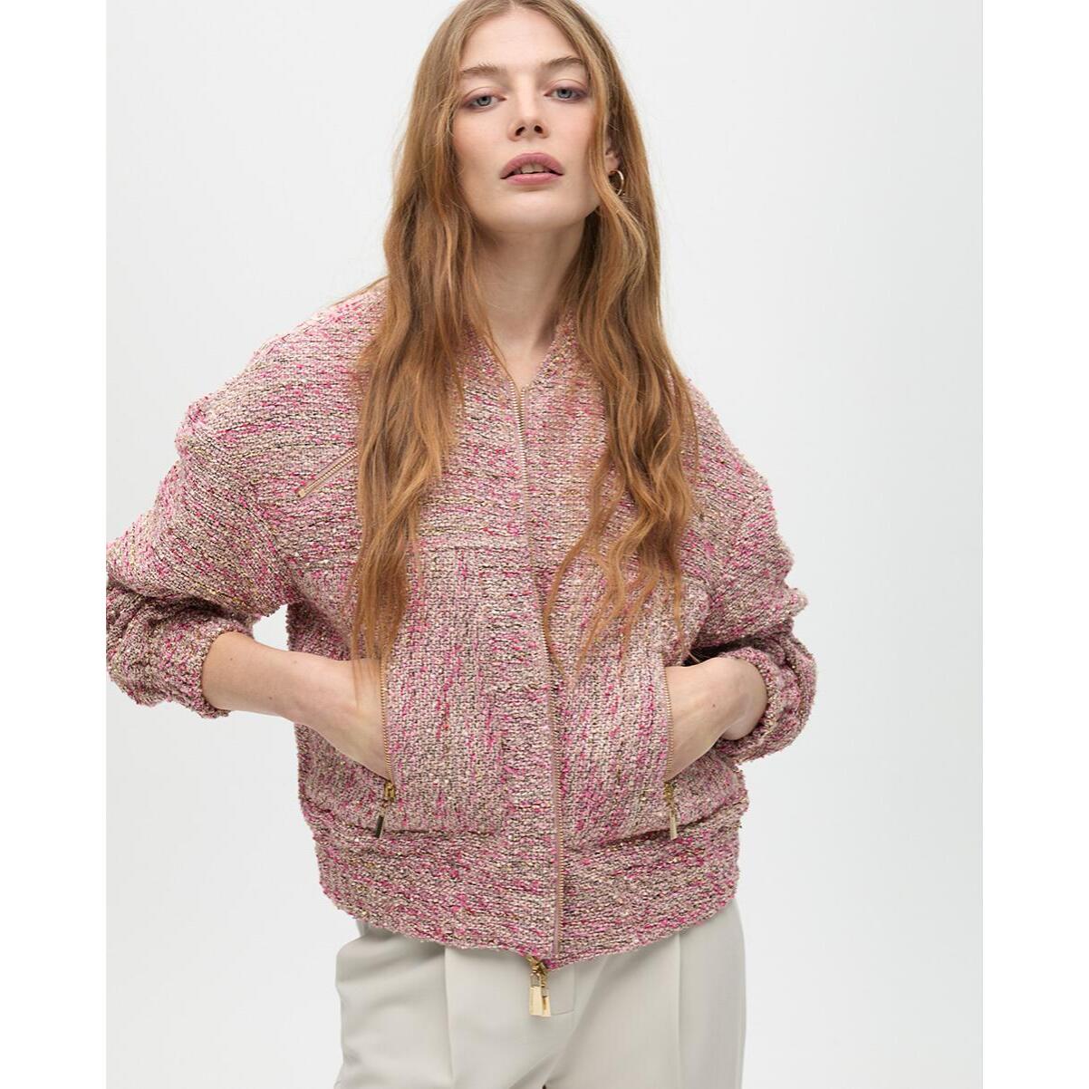 Bomber in Tweed con Tasche con Zip