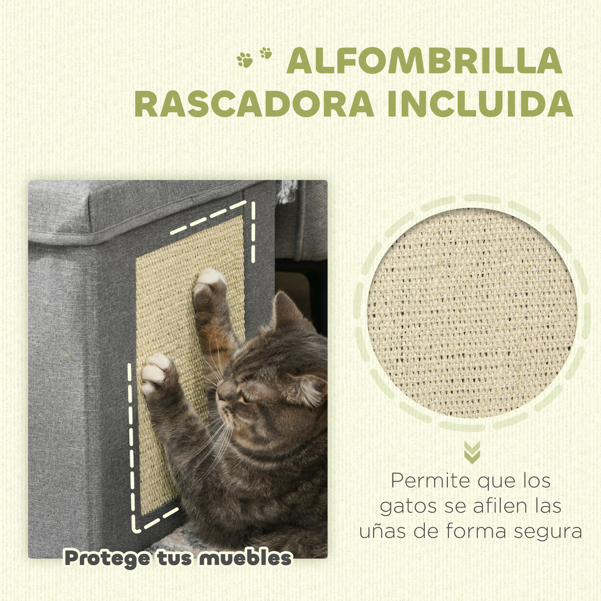 Casa para Gatos Cama para Gatos Casita para Gatos con Tablero de Rascar y Puerta para Interior 36,5x36,5x36,5 cm Gris