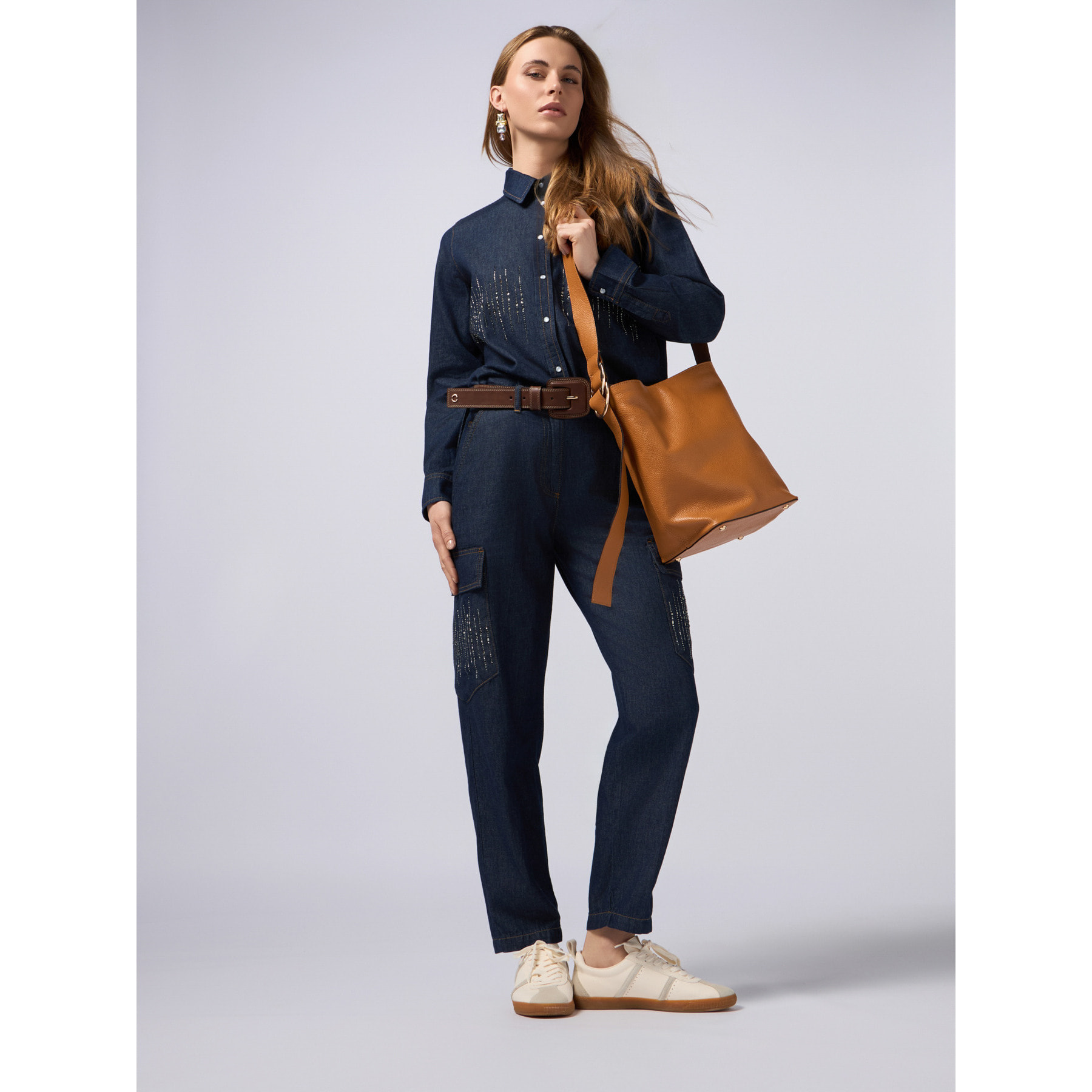 Oltre - Jeans cargo con micro cristales - Azul