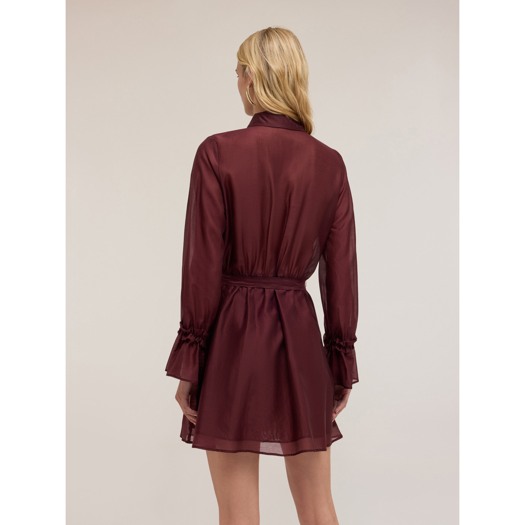 Motivi - Vestido camisero de velo con volantes - Burgundy