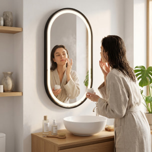 Miroir LED ovale 40 x 80 cm avec cadre aluminium noir et capteur tactile SAT (SATZOVLED4080CE)