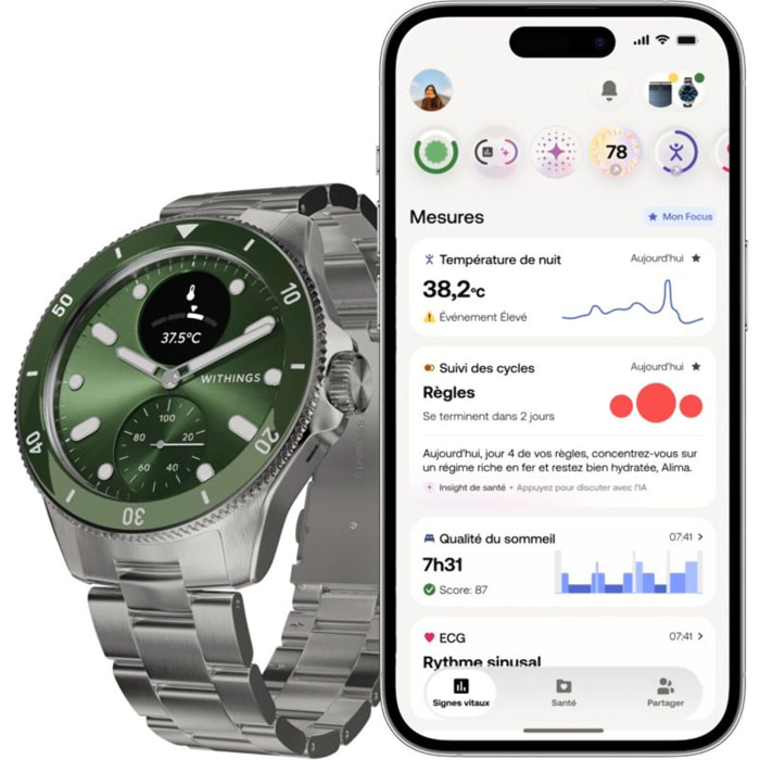 Montre santé WITHINGS Scanwatch Nova verte