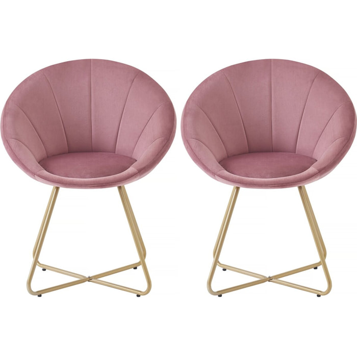 Lot de 2 chaises de salle manger en velours "Rosalie" - Rose