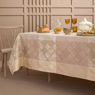 Nappe pur coton enduit motif jacquard beige Mille pistils naturel