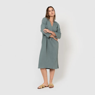 Vestido midi algodón lino verde azulado