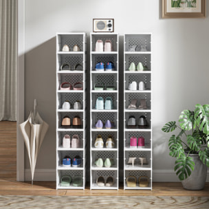 Cajas para Zapatos Apilables, Juego de 8 Organizadores para Zapatos Portátil, Zapatero Plegable con Puertas Transparentes, hasta Talla 43, No Requiere Montaje, Blanco