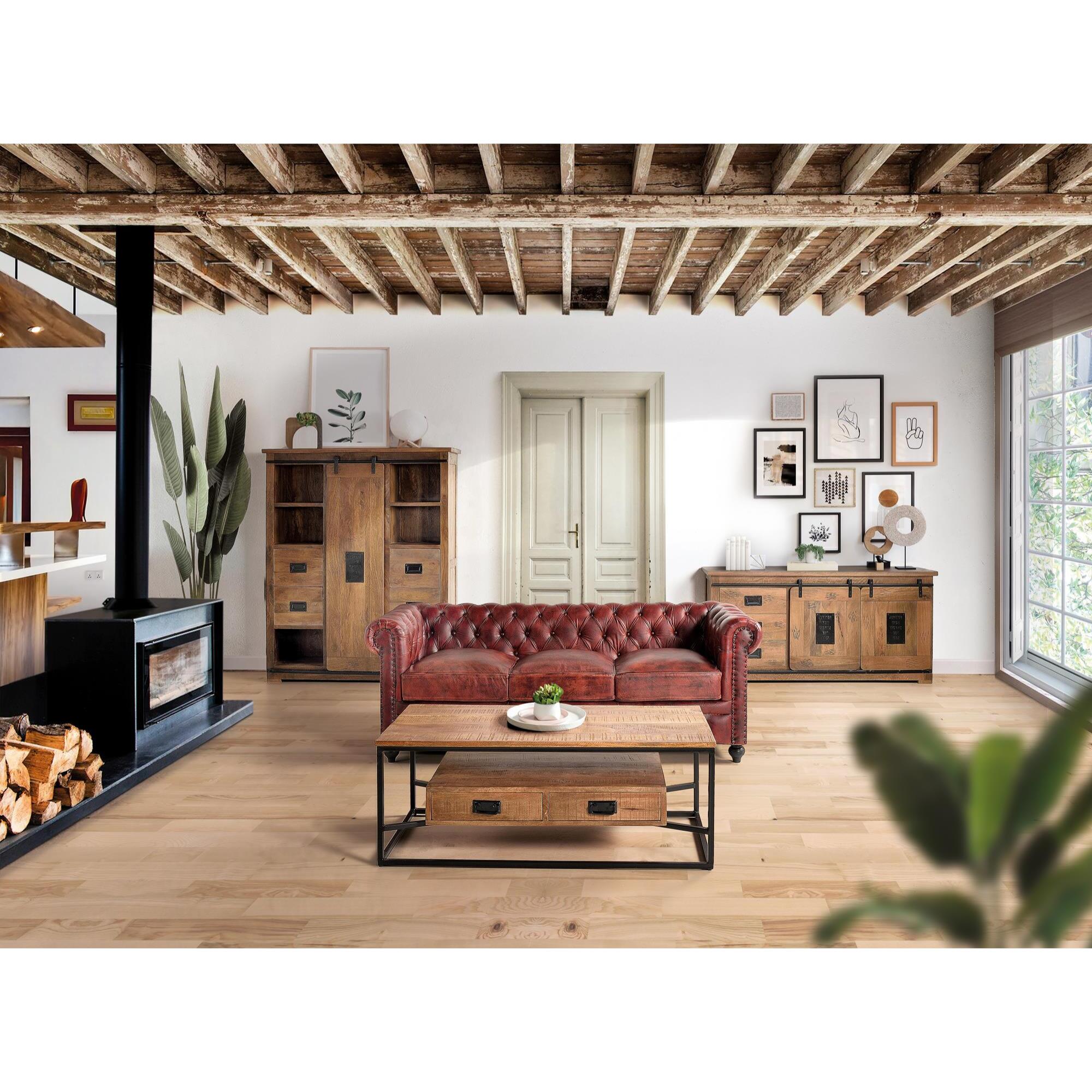 Mesa de centro - madera de mango y metal - 45x120x60cm