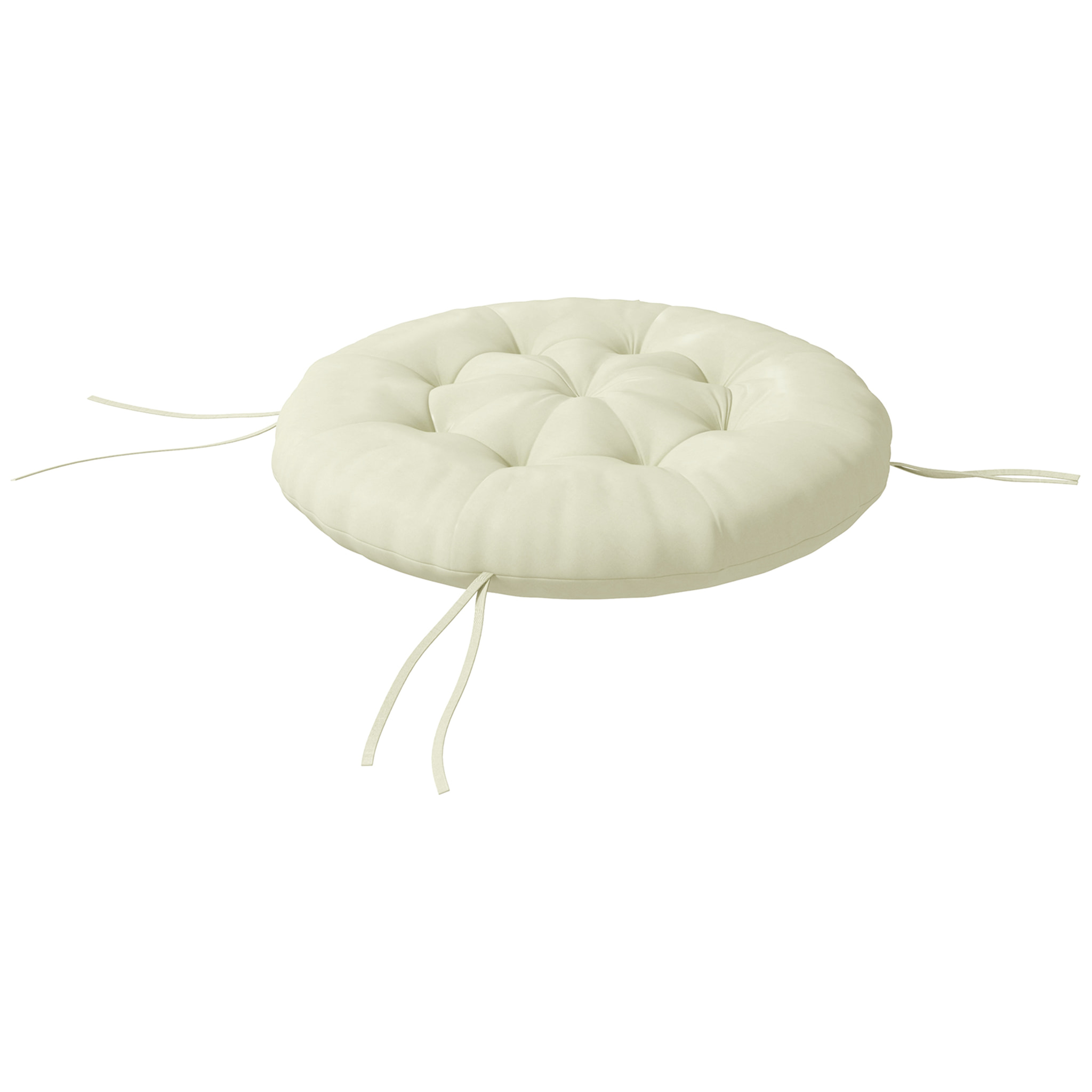 Coussin de chaise de jardin - coussin rond capitonné Ø 80 x 10H cm avec attaches - polyester blanc cassé