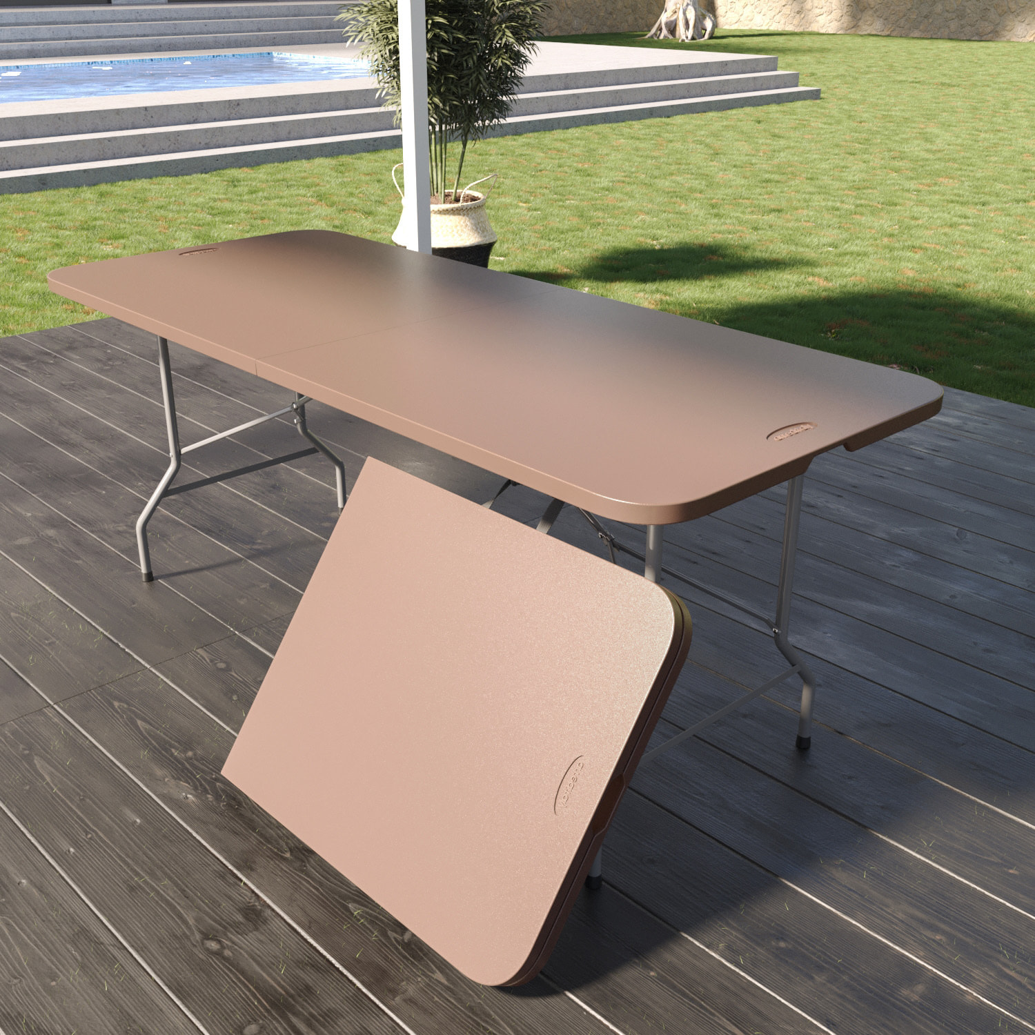 Tavolo Tavolino Pieghevole In Dura Resina Set Birreria Facile Trasporto Con Maniglie Giardino Campeggio Terrazzo Fiere Sagre 180x74x74 cm Marrone