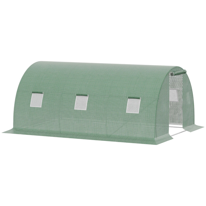 Invernadero de Exterior 4,5x3x2 m Invernadero de Túnel con Paredes Laterales Enrollables 6 Ventanas de Malla y Puerta Enrollable con Cremallera Invernadero para Jardín Patio Verde