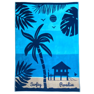 Serviette de plage XL éponge velours Jacquard Bleu 140x180 400g/m² - Harrington
