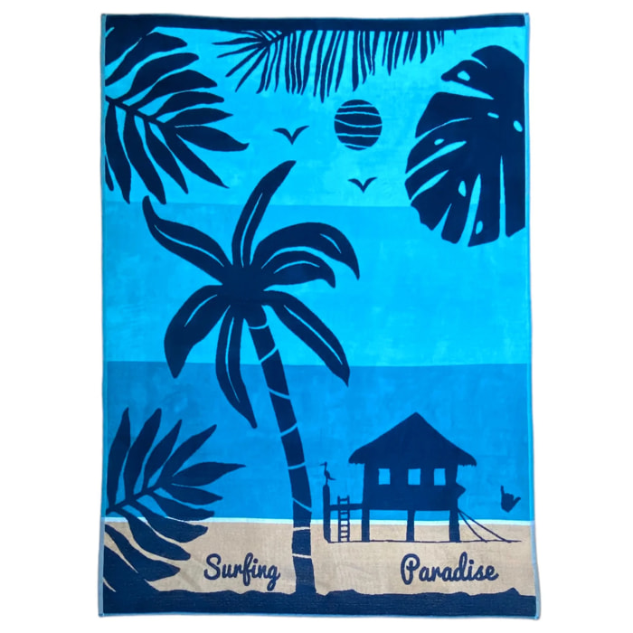 Serviette de plage XL éponge velours Jacquard Bleu 140x180 400g/m² - Harrington