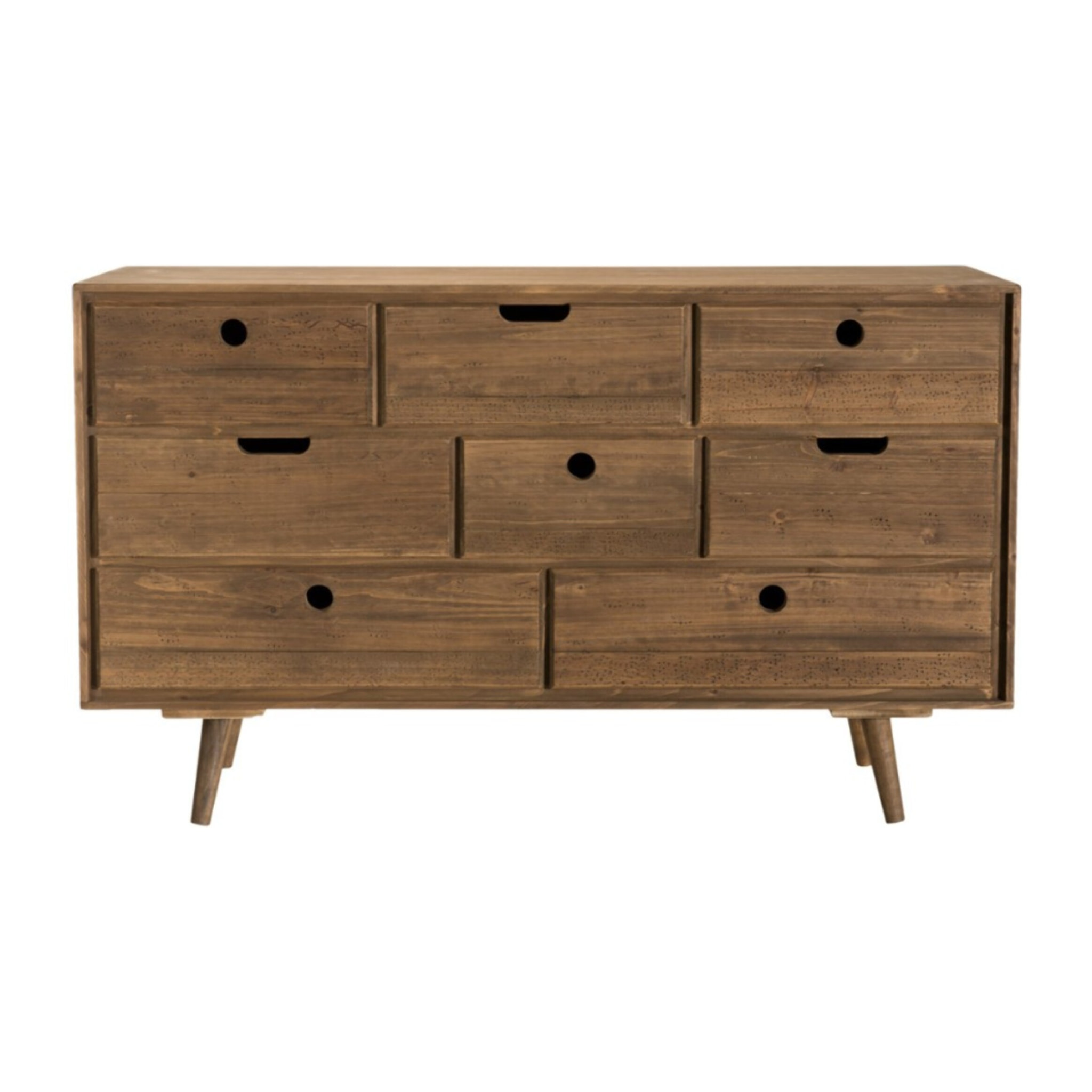 ANDY - Commode scandi bois marron 8 tiroirs Sapin