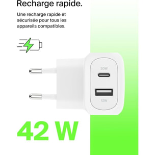 Chargeur BELKIN USB-C 30W Power Delivery + USB-A 12W