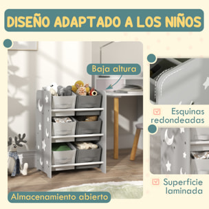 Estantería Infantil para Niños de +3 Años Estantería para Juguetes con 6 Cajas de Tela no Tejida Extraíbles Organizador de Juguetes para Dormitorio Guardería 43x30x60 cm Gris