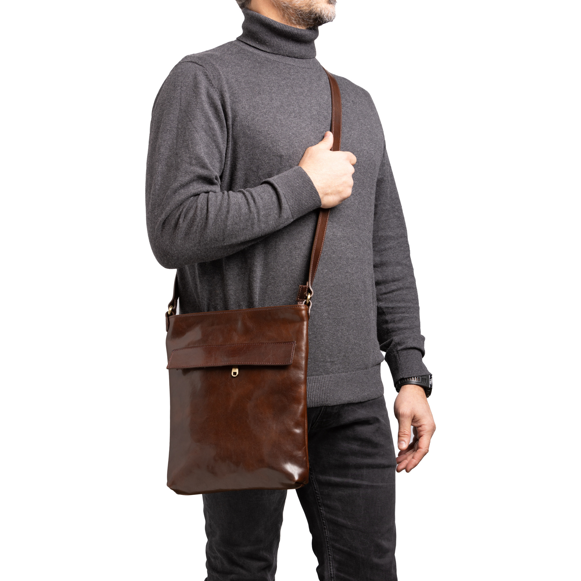 Borsa a tracolla  da uomo In Vera pelle Made in Italy 26x34x5 cm